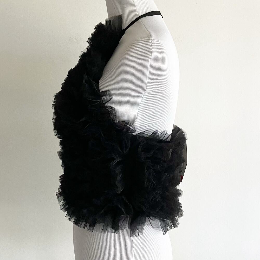 NWT Zara Small Tulle Knit Halter Top Black Ruffle Dressy Party Whimsigoth - Picture 2 of 11